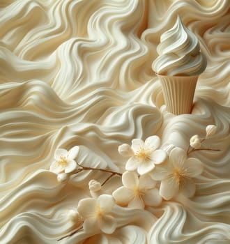 Ice cream in a cup on a beige background. Selective focus.