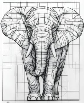 Coloring page for kids, coloring animal, elephant made of geometric shapes