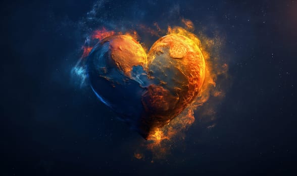 Creative design of a heart-shaped globe on an abstract background. Selective focus.
