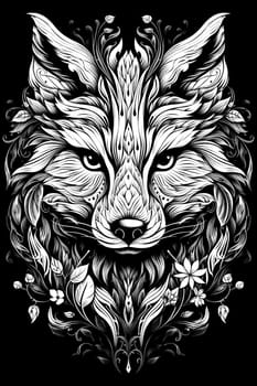 Coloring for kids, coloring animal fox on a black background