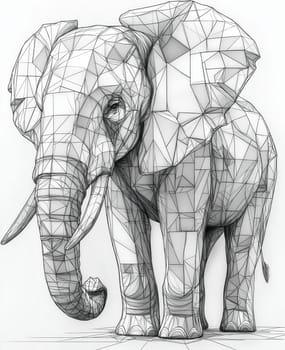 Coloring page for kids, coloring animal, elephant made of geometric shapes