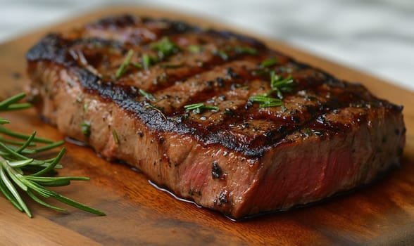 Fried meat, juicy steak lies on the table. Selective focus.