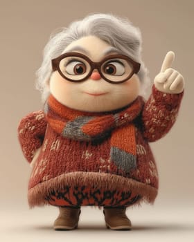Cartoon dissatisfied elderly woman shakes her finger, on a white background. Selective focus.