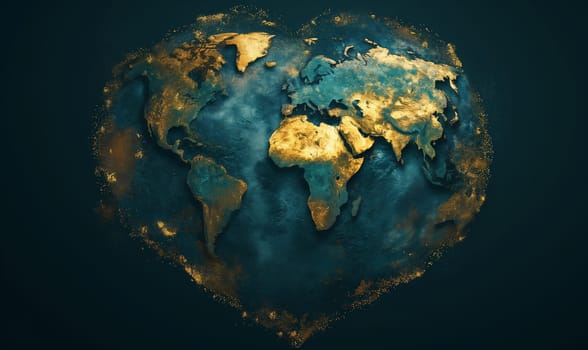 Creative design of a heart-shaped globe on an abstract background. Selective focus.