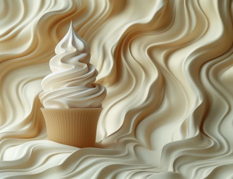 Ice cream in a cup on a beige background. Selective focus.