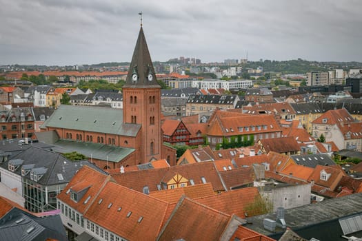Denmark, Jutland, Aalborg, elevated city view from a rooftop