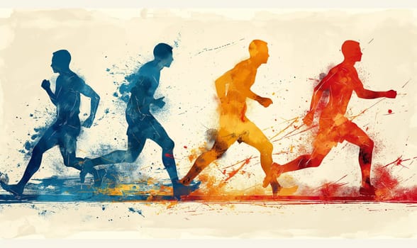 Illustration of running people, football players, on a white background. Sports concept. Selective focus.
