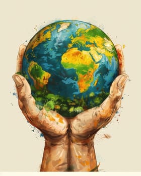 Hands of a person holding a globe, concept of protection and conservation of the planet. Selective focus.
