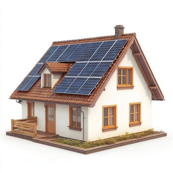 Model of a house with solar panels installed on the roof. Concept of alternative energy production. High quality photo