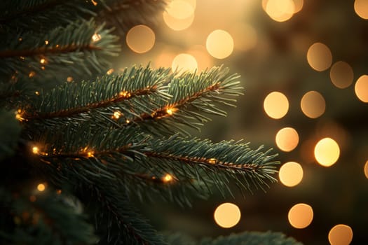 A Christmas tree decorated with a garland. Blurred background, bokeh. High quality photo
