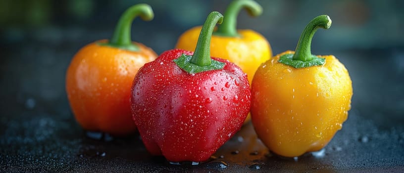 Colorful hot pepper on dark background. Selective focus.
