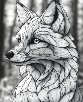 Coloring page for kids, coloring animal, fox from geometric shapes