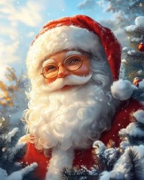 Illustration of Santa Claus on winter background. Selective focus.
