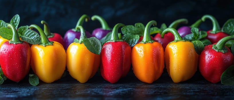 Colorful hot pepper on dark background. Selective focus.