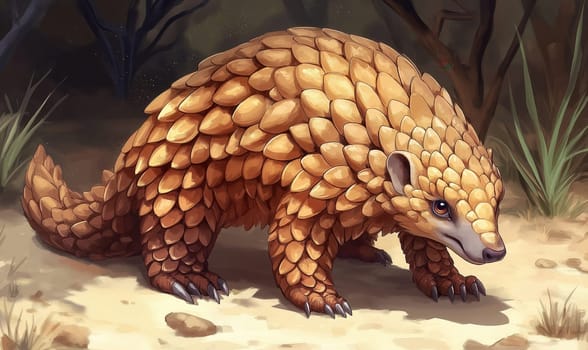 Wild animal pangolin in cartoon style. Selective focus.