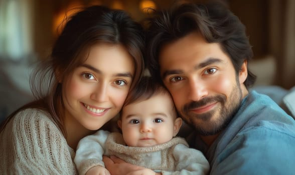 Happy smiling family with little child. Selective focus.