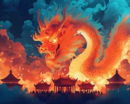 Illustration of a Chinese dragon, a symbol of the new year. Selective focus.