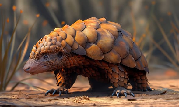 Wild animal pangolin in cartoon style. Selective focus.