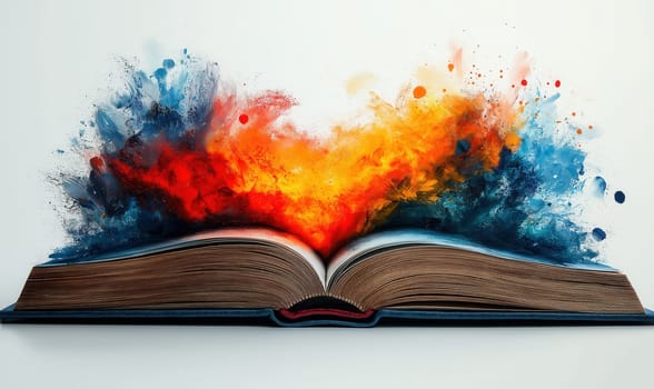 Illustration of an open book on a white background.Selective focus.