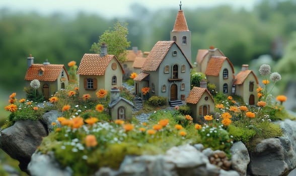 A charming miniature world with architectural houses. Selective focus.