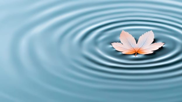 serene leaf gently floats on calm water, creating ripples of tranquility.