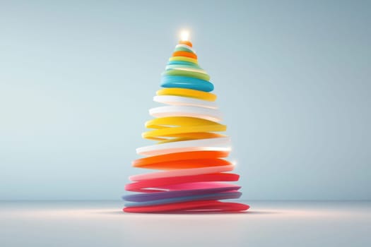 Colorful abstract Christmas tree design with swirling layers and bright star.