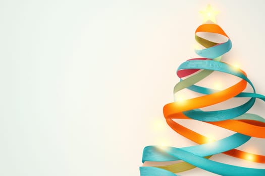 colorful Christmas tree made of swirling ribbons brings festive joy.