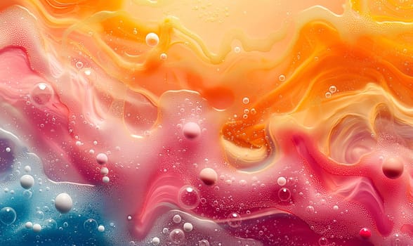 Abstract colorful background with flowing texture and bubbles. Selective focus.