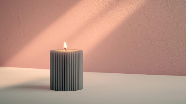 minimalist scene of flickering candle casting soft shadows.