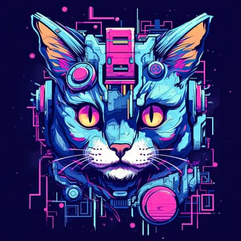 Cat with a blue helmet on its head. The cat is wearing goggles and has a yellow eye