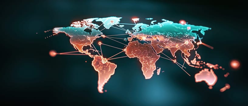 global map displayed on digital screen with highlighted connections.