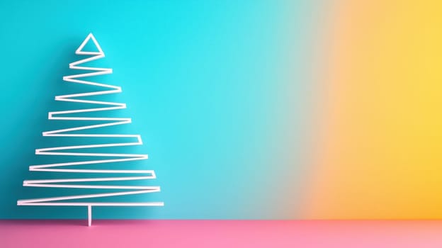 Minimalist Christmas tree design on colorful background evokes joy.