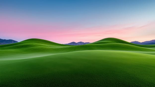 serene landscape with gentle rolling hills and colorful sky.