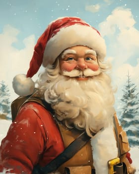 Illustration of Santa Claus on winter background. Selective focus.