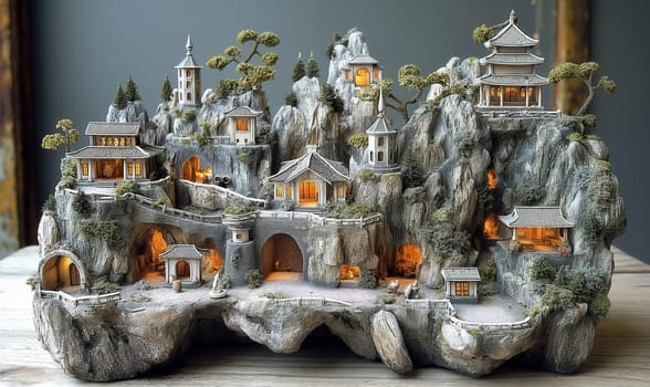 A charming miniature world with architectural houses. Selective focus.