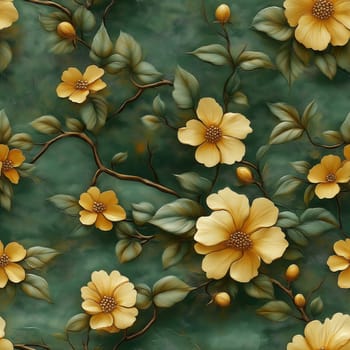 Seamless pattern with flowers on a green background. Selective focus.