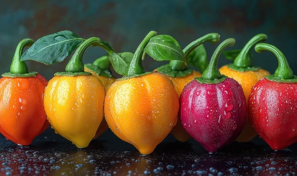 Colorful hot pepper on dark background. Selective focus.