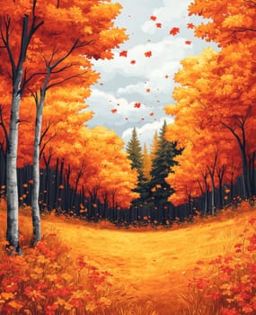 Calm landscape painting painted in autumn colors. Selective focus.