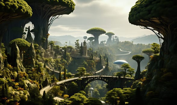 Fantasy world of another planet, surreal landscape. Selective focus.