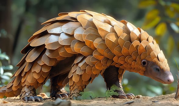 Wild animal pangolin in cartoon style. Selective focus.