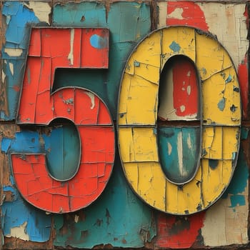 A vibrant abstract image of the number 50 on a textured colored background. Selective focus.