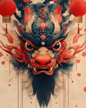 Illustration of a Chinese dragon, a symbol of the new year. Selective focus.