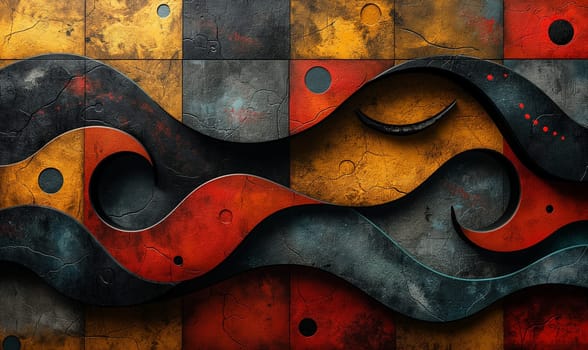 Colored background with wavy texture in dark tones. Selective focus.