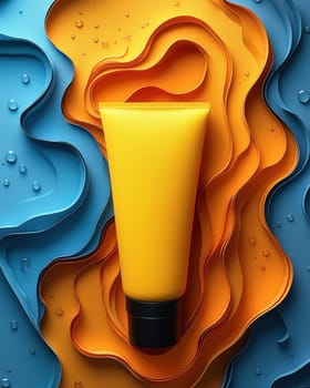 A tube of cream on a creative background, yellow on color. Selective focus.