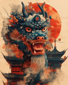 Illustration of a Chinese dragon, a symbol of the new year. Selective focus.