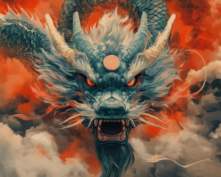 Illustration of a Chinese dragon, a symbol of the new year. Selective focus.