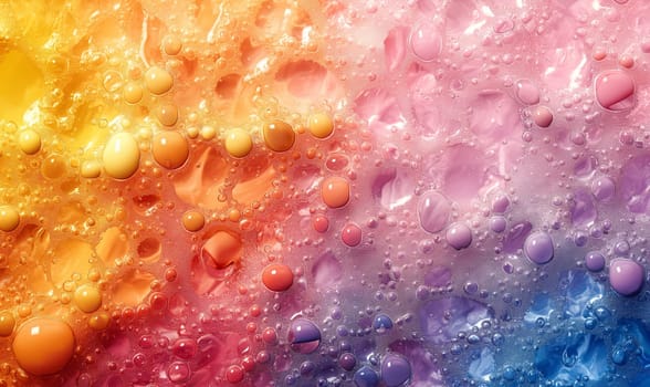 Abstract colorful background with flowing texture and bubbles. Selective focus.