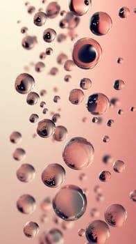Abstract background showing transparent spheres floating in pink liquid with a 9,16 aspect ratio, perfect for mobile phone wallpaper