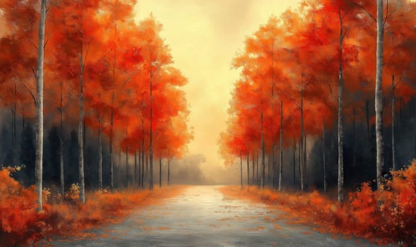 Calm landscape painting painted in autumn colors. Selective focus.