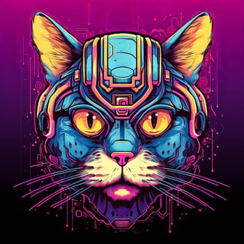 Cat with a blue helmet on its head. The cat is wearing goggles and has a yellow eye